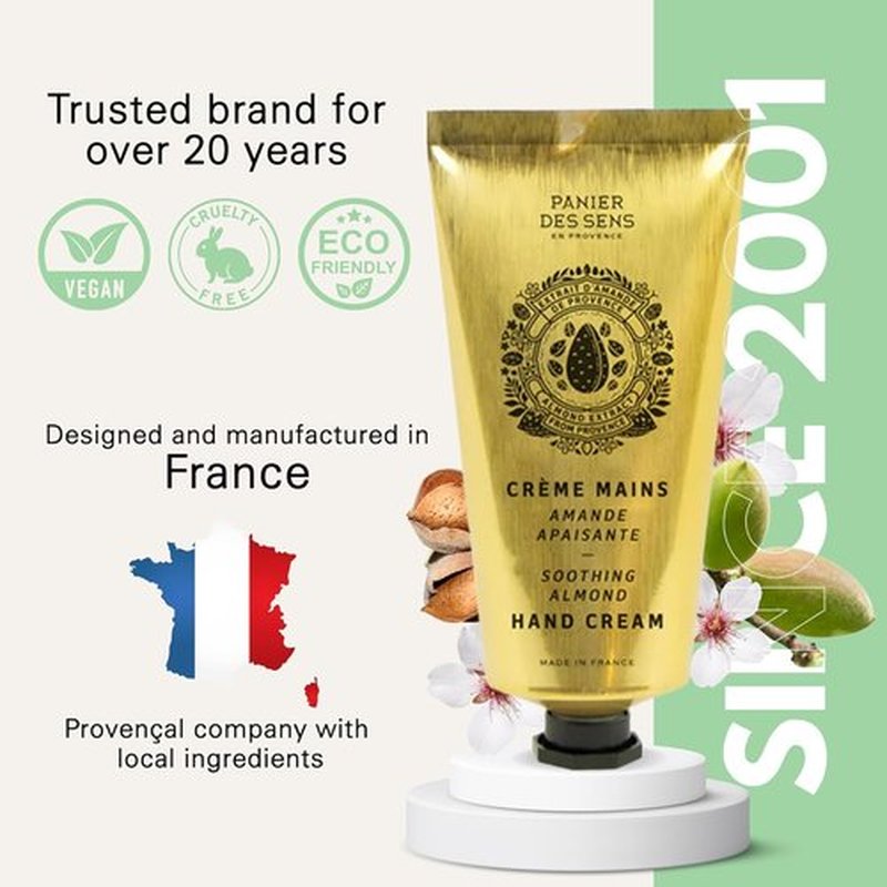 Panier des Sens Almond Hand Cream - Nourishing Shea Butter Formula for Dry Hands | 97% Natural, 2.5 fl oz