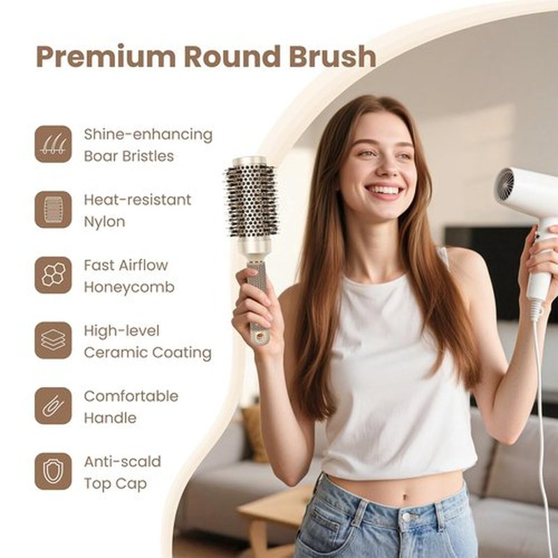 AIMIKE Round Hair Brush - Medium Nano Thermal Ceramic Brush for Blow Drying & Styling | 2.9-Inch Barrel with Boar Bristles