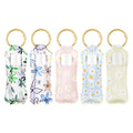 WK IEASON Lip Balm Holder Keychain Clip On PU Leather Lipstick Sleeve Pouch Lip Gloss Holder Lip Balm Sleeve Holder Keychain 5PCS（Floral Set B）