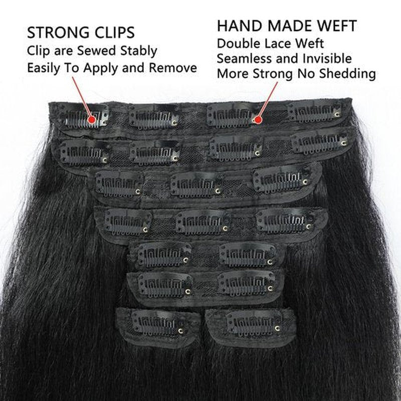 Kinky Straight Clip ins 18 Inch Clip in Hair Extensions Real Human Hair for Black Women Brazilian Remy Human Hair Extensions 110g 8Pcs Per Set with 20 Clips Double Weft Natural Black