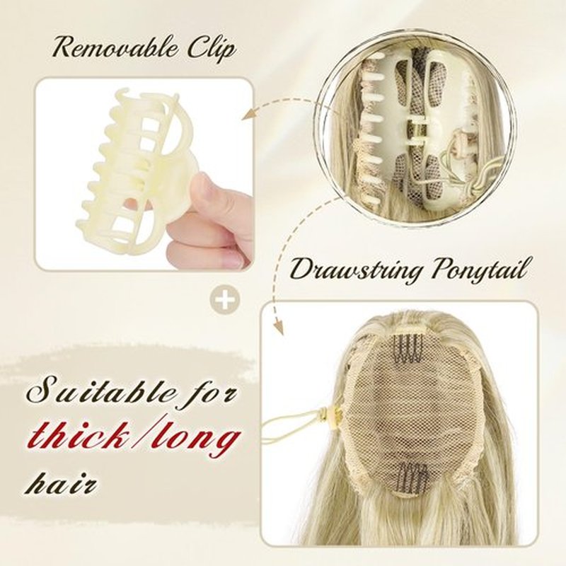 FESHFEN Claw Ponytail Extensions - Long Straight Ponytails for Women Hairpieces Synthetic Hair Pony Tails Extension Clip in Hairpiece, 25 inch Dirty Blonde