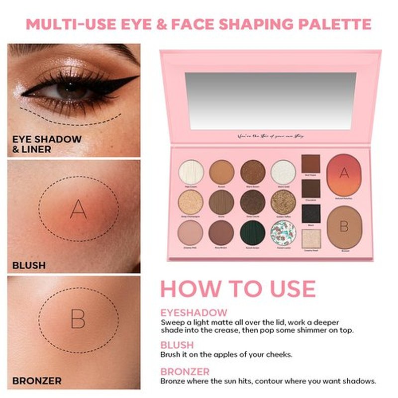 LUXAZA PRO 5-in-1 Backed Eyeshadow Makeup Palette with Blush Bronzer Highlighter, Natural Nude Eye Shadow Palettes 18 Colors Matte Shimmer Glitter Tone Long Lasting Smudge-Proof, Ideal Gifts for Women