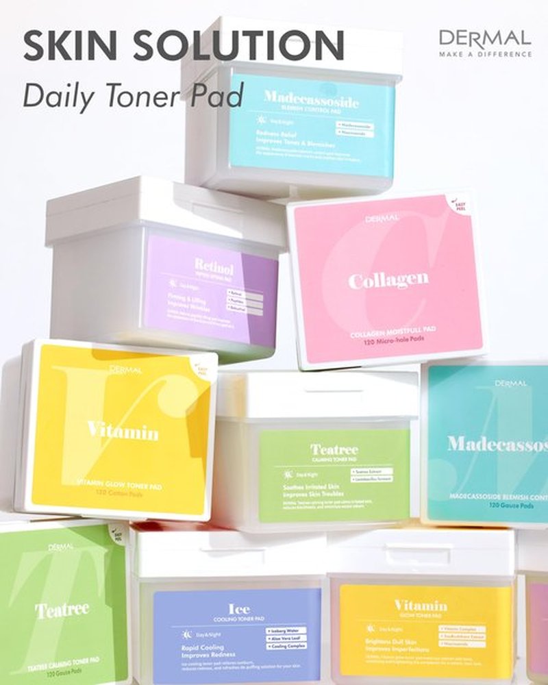 DERMAL Collagen Moistfull Lifting Toner Pad 120 Count Bulk, Korean Anti Aging Firming Pad with 10 Collagen Types and 3 Peptides, 300 Dalton Low Molecular, Large Vegan Tencel Square Pad with Tongs