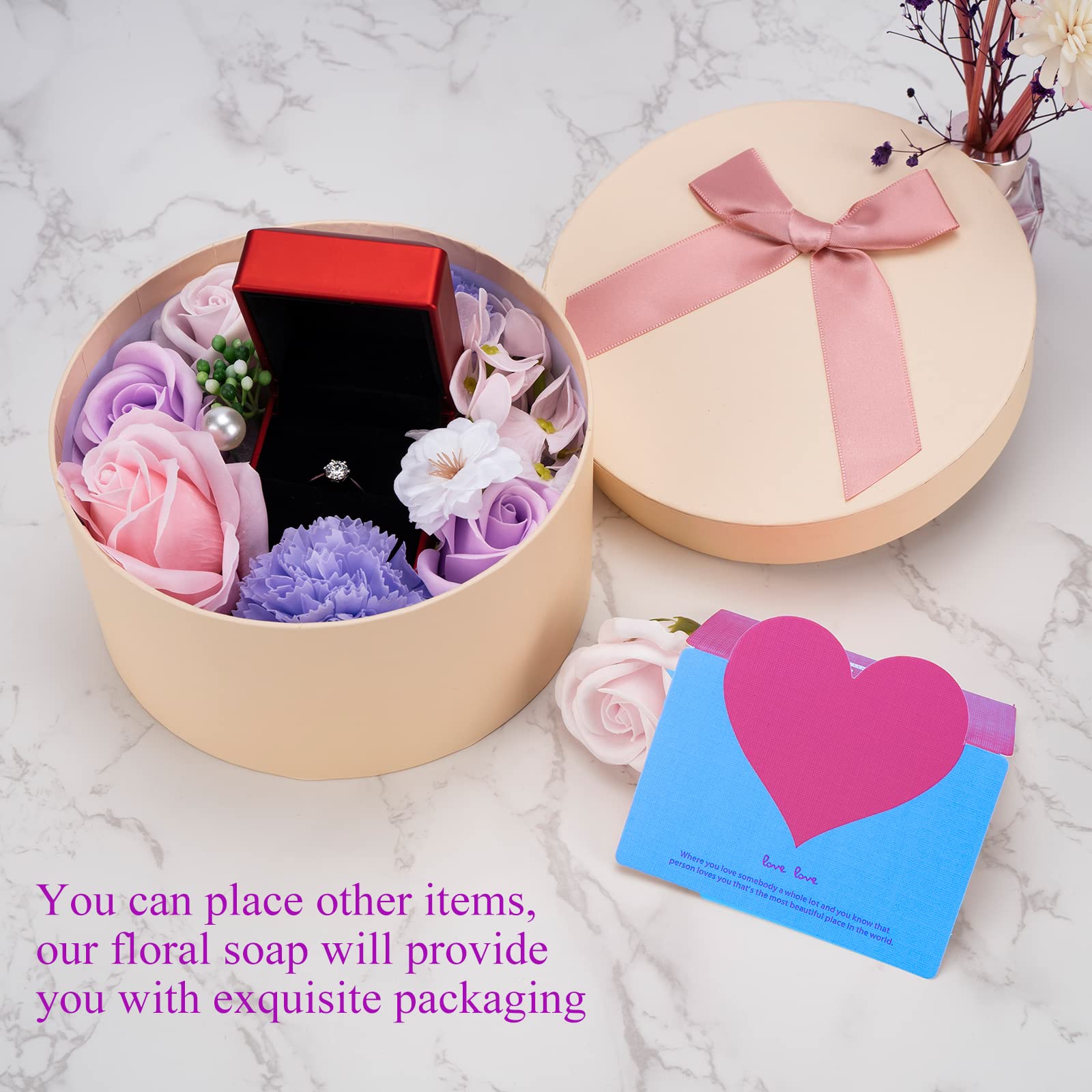 Rose Soap Petals Gift Set - Floral Scented Bath Soap with Essential Oils in Decorative Flower Box, Valentine Soap & Flower Soap for Women, Perfect for Valentine's Day, Christmas & Home Decor (Purple)