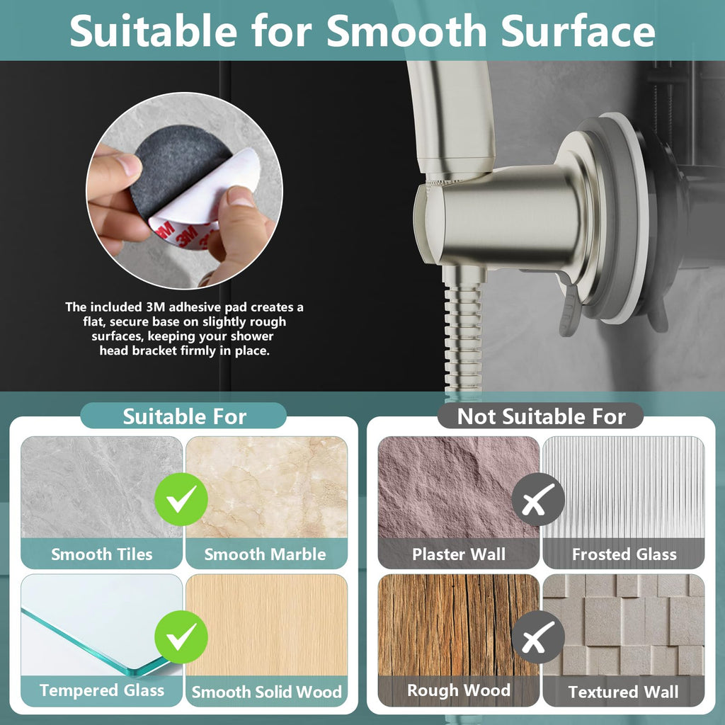 EAARSUO Handheld Shower Head Holder Suction, Removable No Drill Shower Wand Bracket Wall Mount, Vacuum Suction Cup Showerhead Holder Adhesive (1, Brushed Nickel)