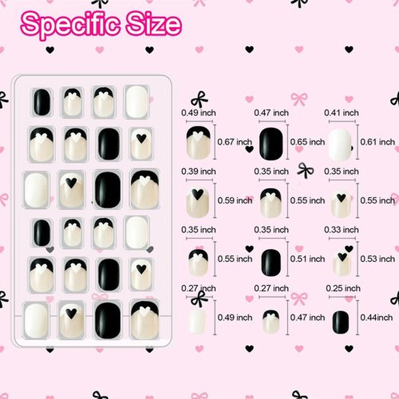 Allstarry 72pcs 3 pack Children Nails Press on Pre-glue Full Cover Kids French Tip Press on Nails Short False Nail Kits Lovely Gift for Children Little Girls Nail Art Decoration - Romantic French