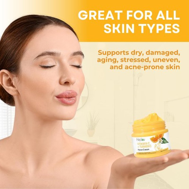 Healov Turmeric Face Cream for Dark Spots – Natural Turmeric Skin Brightening Lotion for Face & Body – Cleanse Skin, Fight Acne, Even Tone, Clear Scars, Sun Damage, & Hyperpigmentation – 50g / 1.67oz