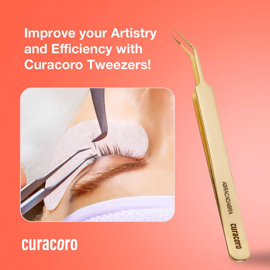 Curacoro Lash Tweezer - Professional & Precision Fiber Tip Grip Lash Tweezers for Eyelash Extensions, Multi Shapes & Purposes Tweezers for Volume, Isolation & Classic Lashes (Silver, Volumizer)