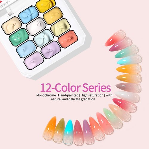 finger secret 12 Colors Ombre Gel Pat Nail Polish Set,Ombre Pigment for Nails,Gradient Painting Blooming Gel with 100Pcs Nail Sponges for 3D Gels Nail Art Patting in Salon or Home Use