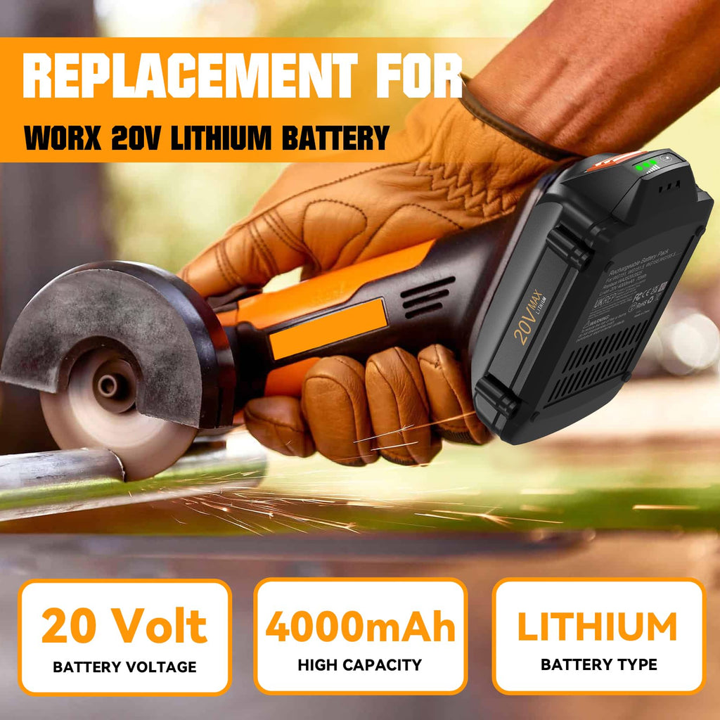 Bonacell Upgraded 2Pack 4.0Ah Battery Replacement for Worx Battery 20V Power Share Max 20V Lithium-ion WA3520 WA3525 WA3575 WG891 with LED Power Indicator