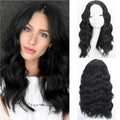 QJBMHH Black Wigs for Women 18 Inch Medium Length Short Wavy Wig Middle Part Synthetic Heat Resistant Natural Looking for Daily Party Halloween Use
