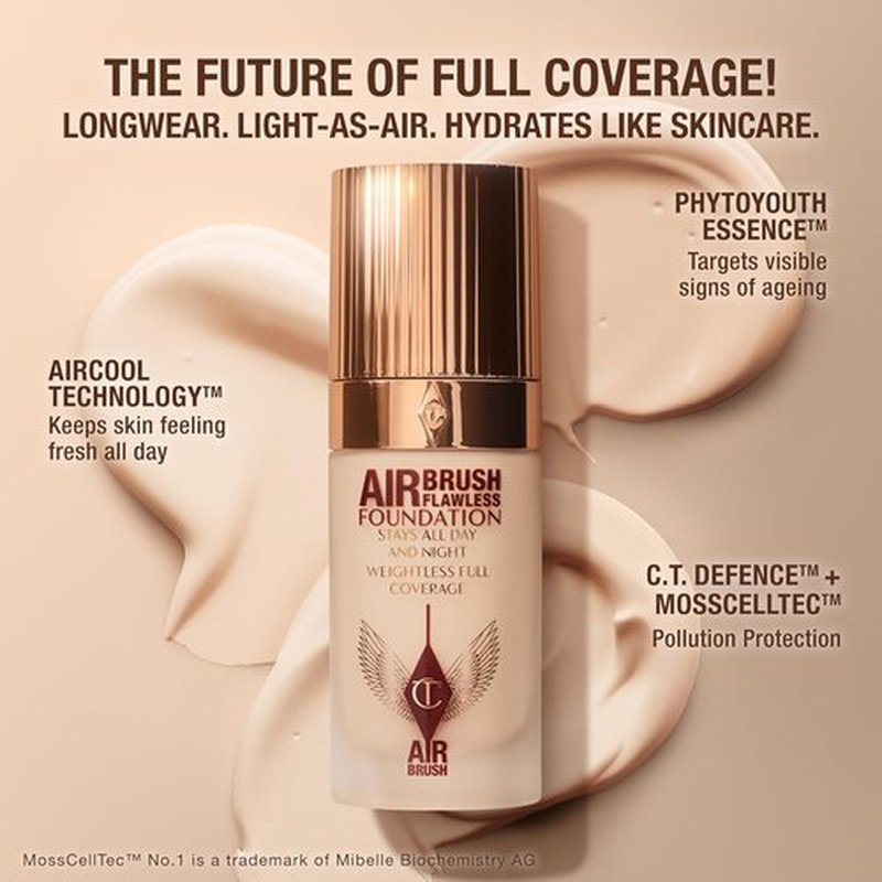 Charlotte Tilbury Airbrush Flawless Matte Foundation - Full Coverage Liquid Makeup for a Natural-Matte Finish - Waterproof & Transfer Resistant