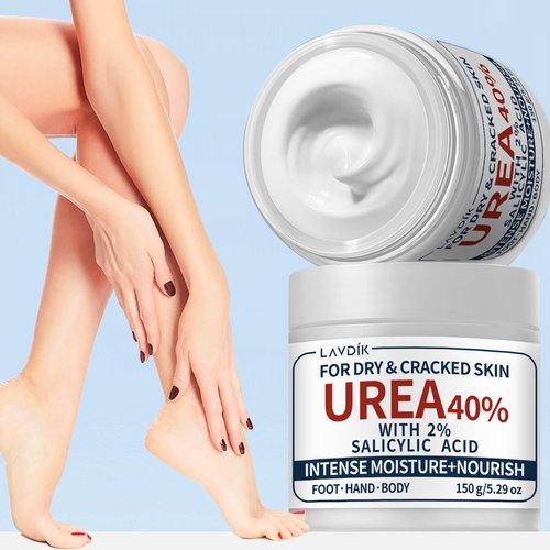 LAVDIK 40% Urea Cream with 2% Salicylic Acid, Maximum Strength Moisturizer for Dry, Cracked Skin on Feet, Hands, Heels, Elbows, and Knees, 5.29 OZ