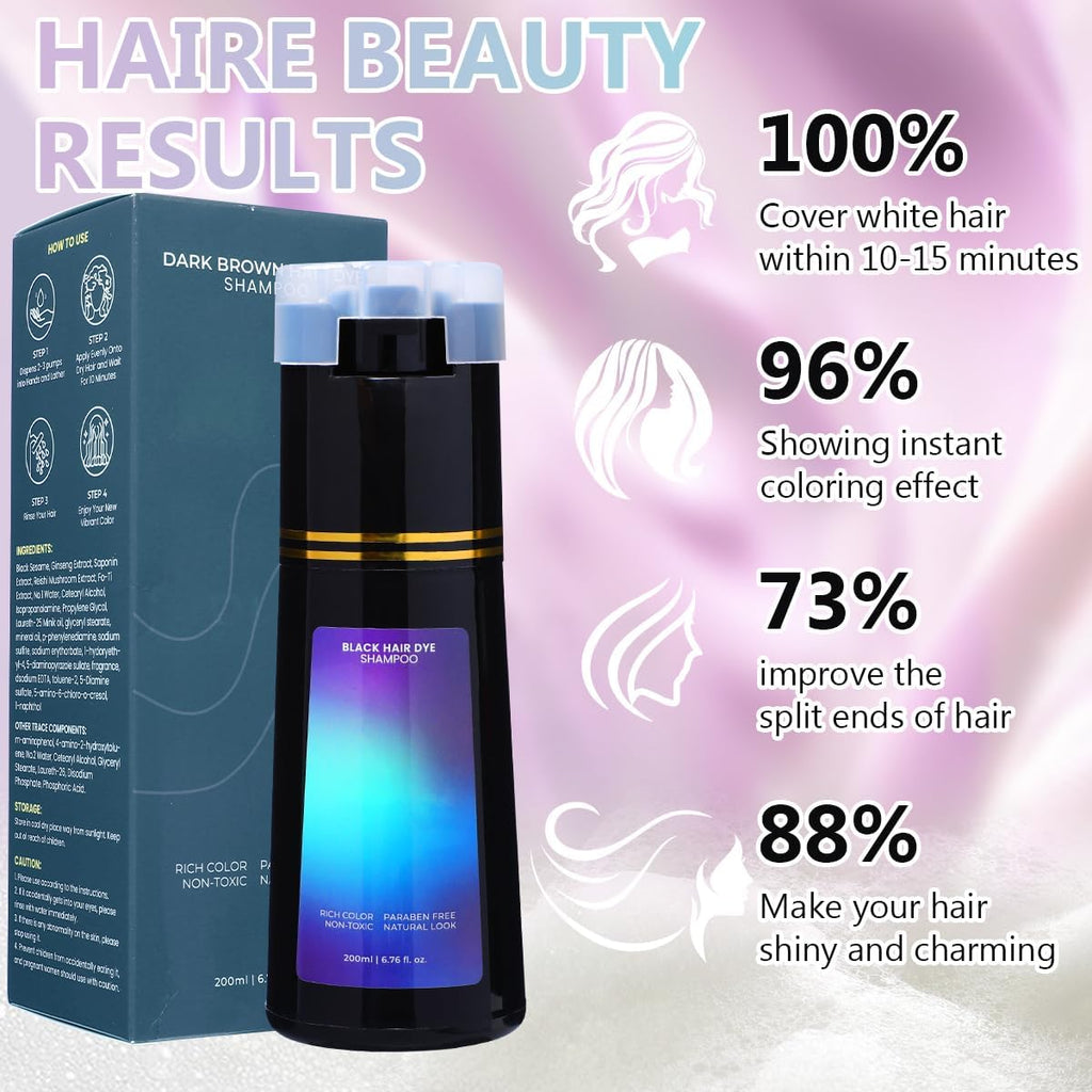 Aiwejay Hair Dye Shampoo, Instant Hair Color Shampoo for Gray Hair Coverage, Natural Herbal Hair Coloring Shampoo, Easy At-Home Hair Care for Women & Men(Black)