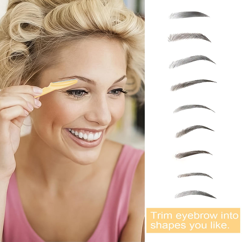 HFATMOS 12 Pcs Eyebrow Razors, Face Razors Multipurpose, Exfoliating Dermaplaning Tools, Eyebrow Trimmers Shaver with Protective Cover, Facial Hair Removal for Women Men Body Use (Yellow)