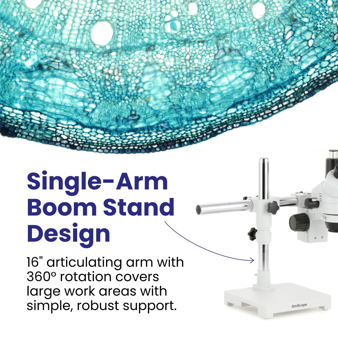 AmScope SM-3T Professional Trinocular Stereo Zoom Microscope, WH10x Eyepieces, 7X-45X Magnification, 0.7X-4.5X Zoom Objective, Ambient Lighting, Single-Arm Boom Stand