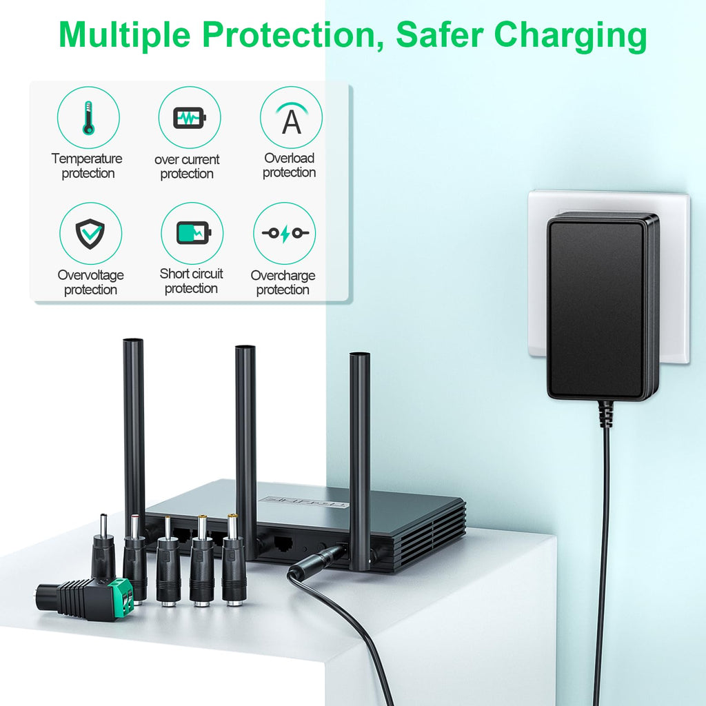 SoulBay 24V 1.5A Power Adapter AC 100-240V to DC 24 Volt 1500mA Switching Power Supply Charger with 6pcs Adapters for Massage Gun LED Strip Light CCTV Camera Diffuser Humidifier Soundbar Printer