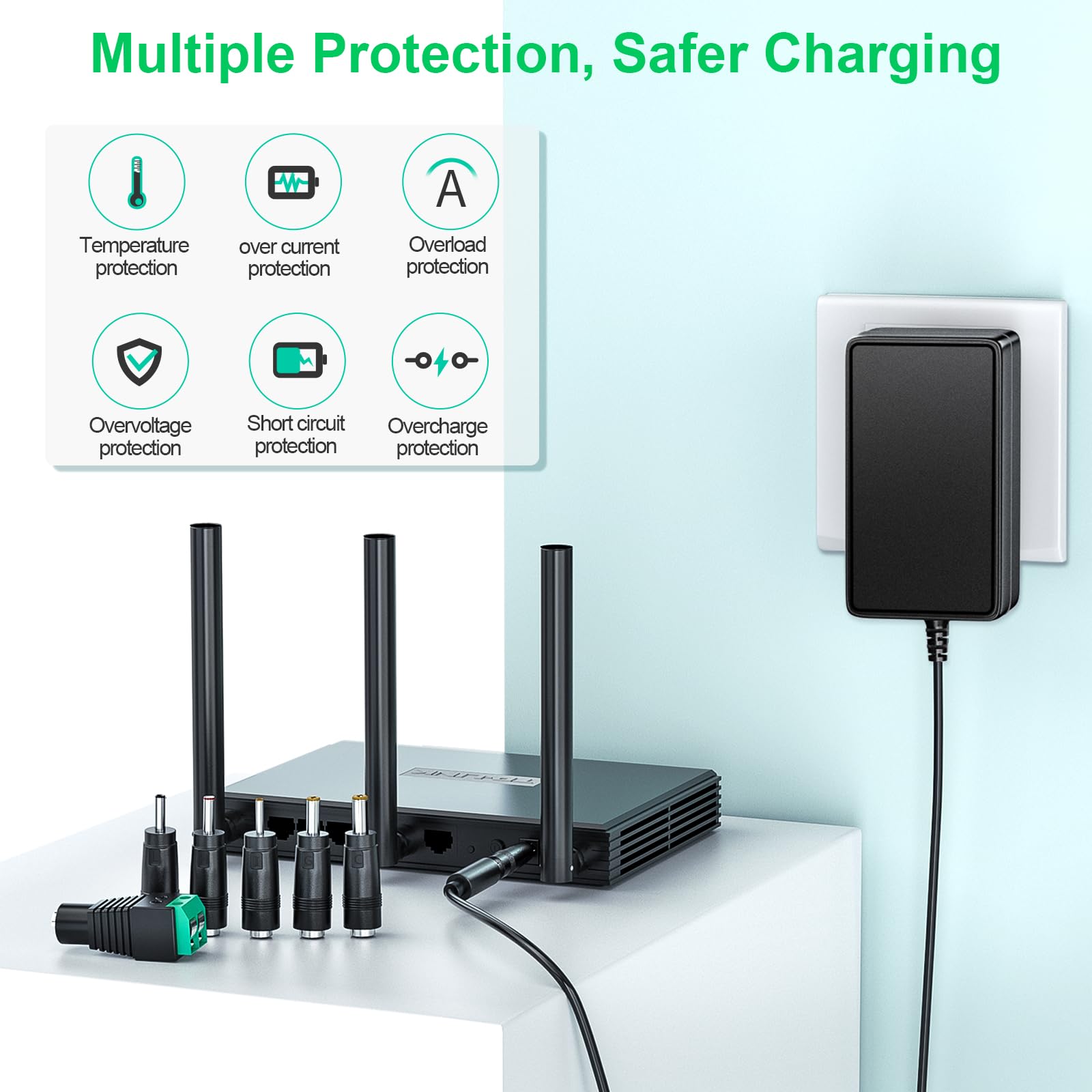 SoulBay 24V 1.5A Power Adapter AC 100-240V to DC 24 Volt 1500mA Switching Power Supply Charger with 6pcs Adapters for Massage Gun LED Strip Light CCTV Camera Diffuser Humidifier Soundbar Printer