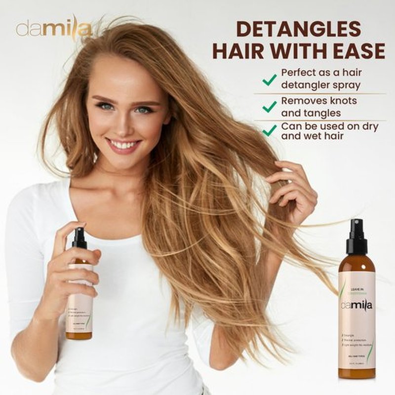 damila Keratin Leave In Conditioner Spray for Fine, Dry, Damaged and Curly Hair - Detangles and Protects Against Heat - Extends Your Keratin Treatment - Sulfate and Paraben Free