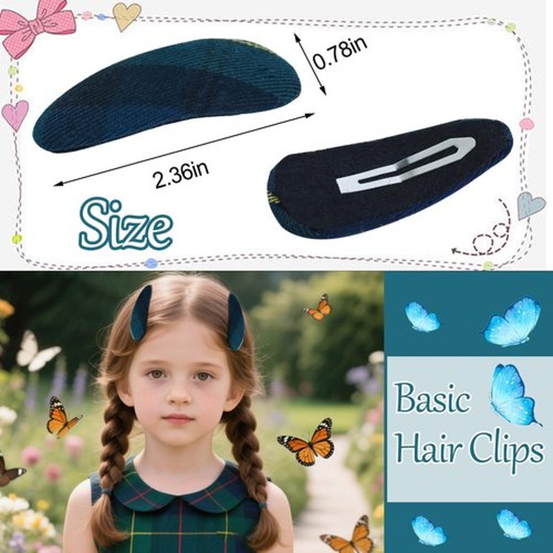 6pcs Uniform Hair Accessories for Girls, 2 Back to School Bows Clip 2 Plaid Bunny Ear Bowknot Scrunchies 2 Snap Barrettes Long Tail Hair Bow Set for Toddler Little Girl (Dark Green, Navy, Yellow, Red)