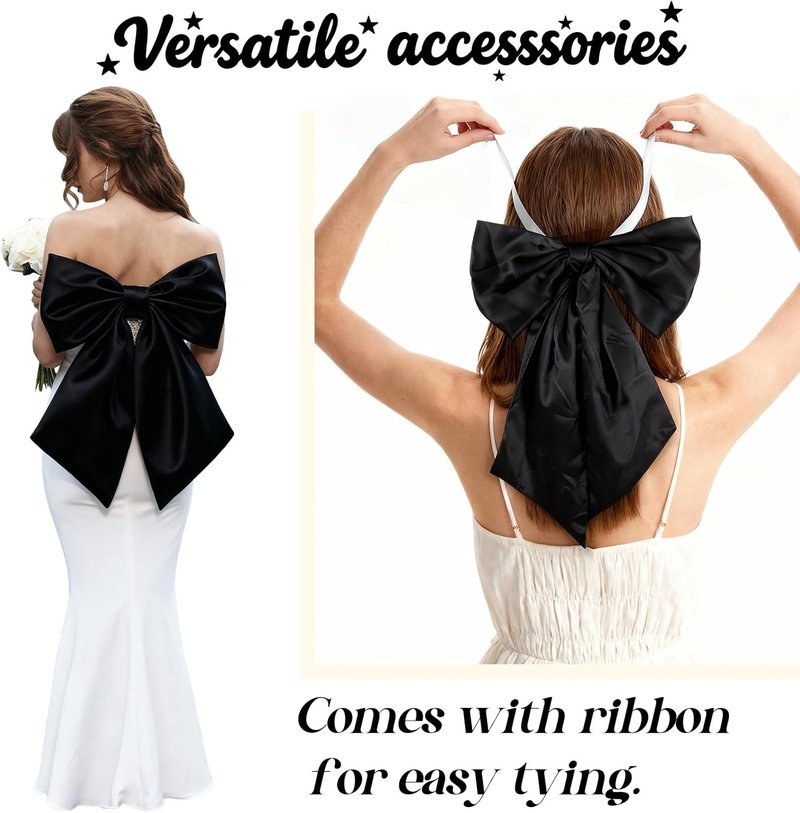 Black Bows Decor | 22x11 Inch Big Black Bows for Crib, Christmas Tree, and Weddings - 3 Pack