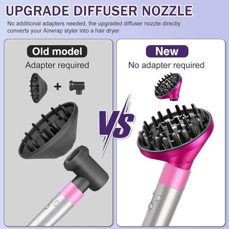 Dyson Upgraded Large Diffuser Attachment - Converts Airwrap Styler to Hair Dryer, Heat Resistant Nylon Fiber, Rose