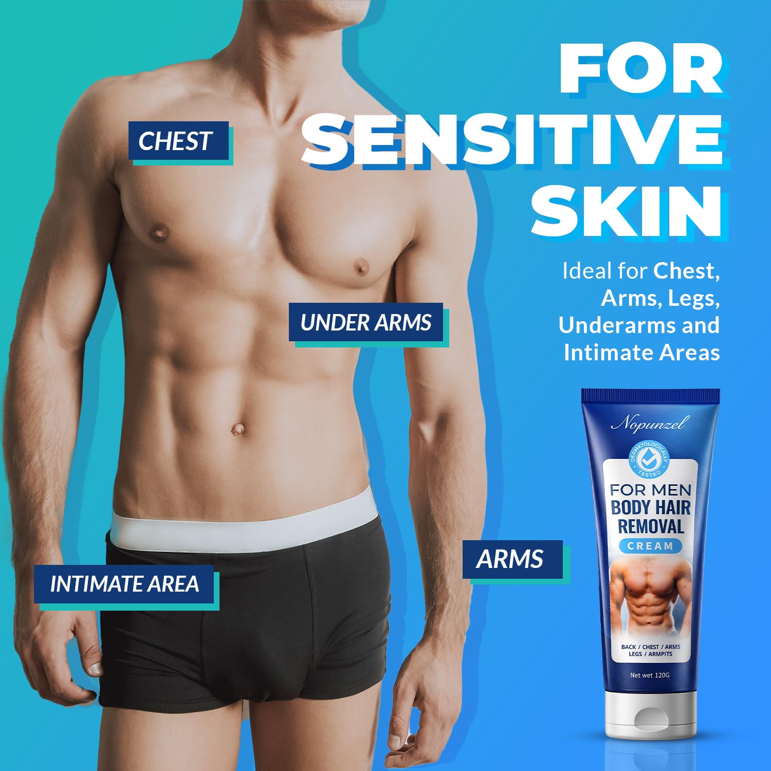 Hair Removal Cream for Women, Men - Bikini, Intimate Areas - Painless Depilatory for Body, Legs, Arms, Underarms, Private Areas - 120g