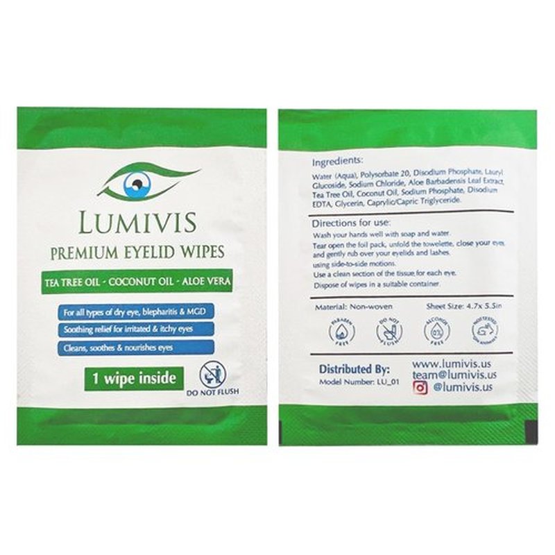 Lumivis Tea Tree Oil Eyelid Wipes – 144 Individually Wrapped Pads for Daily Eye Cleansing, Makeup Removal & Eyelid Hygiene – Gentle, Soothing, Natural Formula