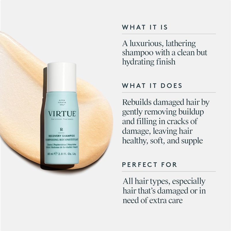 VIRTUE Recovery Shampoo - Sulfate-Free Formula with Keratin & Baobab Oil for Damaged Hair | Color Safe