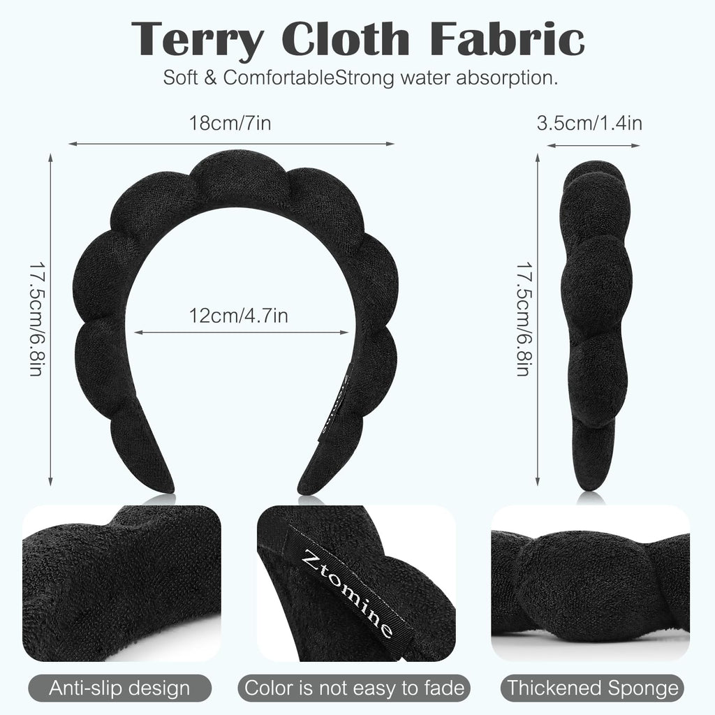 Ztomine Spa Headbands for Washing Face or Facial, Set of 2 Skincare, Terry Cloth Headband Combo Pack - Puffy Makeup Headbands for Face Washing, Mask, Skin Treatment