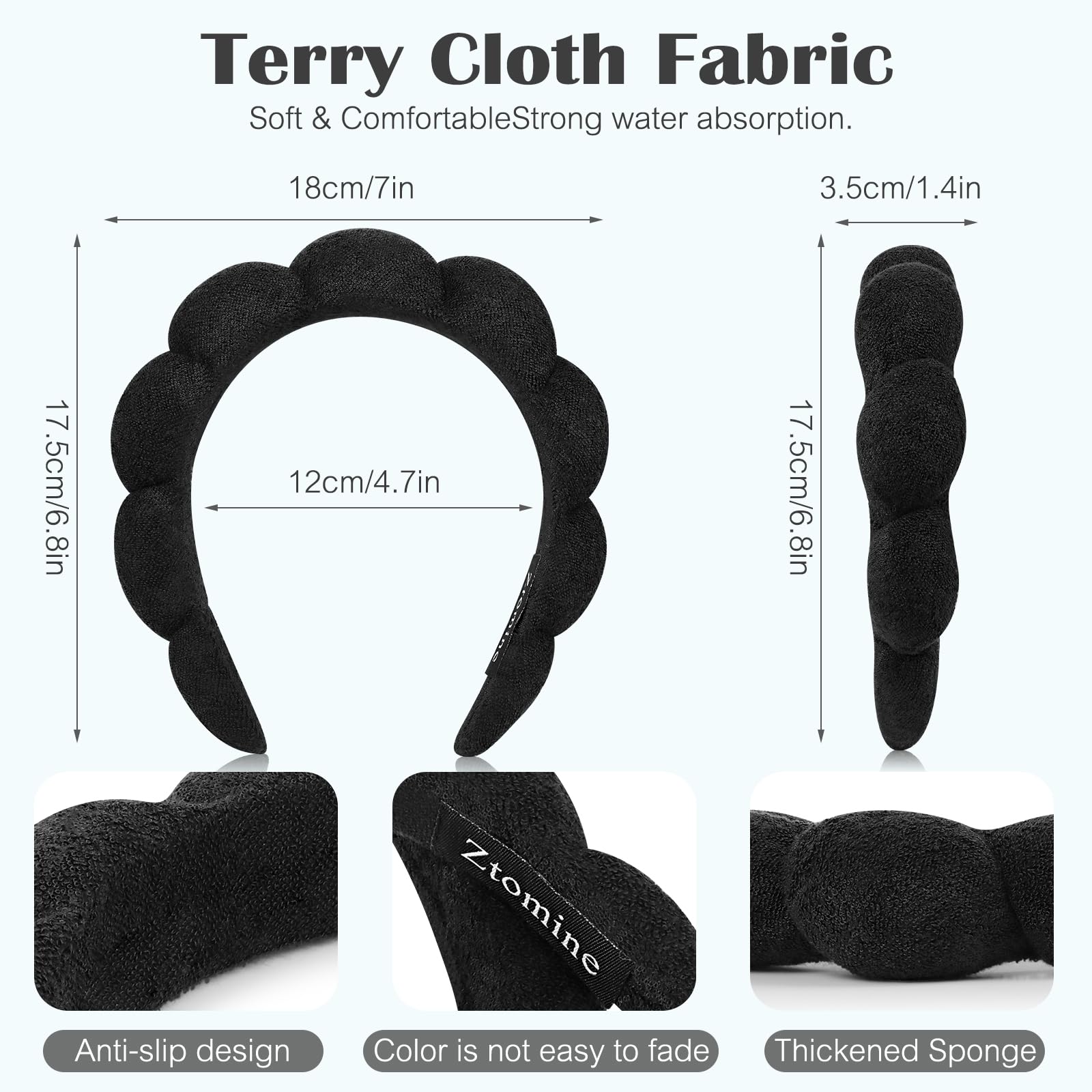 Ztomine Spa Headbands for Washing Face or Facial, Set of 2 Skincare, Terry Cloth Headband Combo Pack - Puffy Makeup Headbands for Face Washing, Mask, Skin Treatment