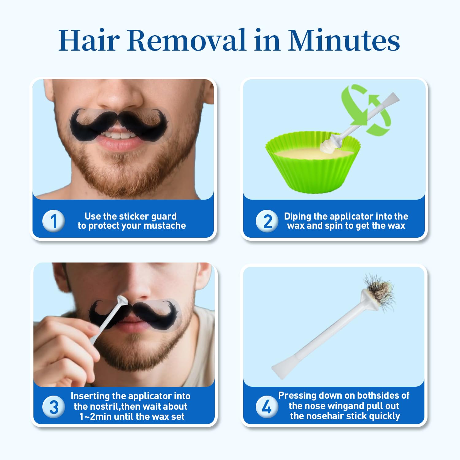 Oakeer Nose Hair Remover Kit with 30 Wax Sticks for Men and Women - 100g Nose Wax for At-Home Hair Removal