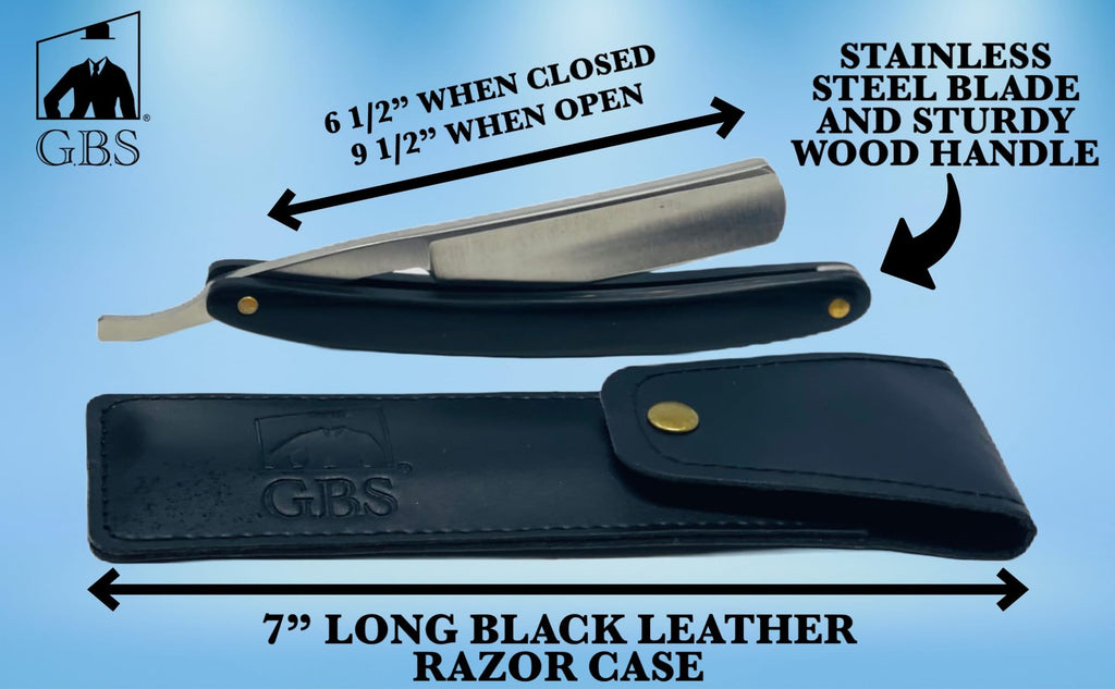 GENTS Straight Razor Shaving Set – 2 Stainless Steel Straight Edge Razors with Leather Cases (Black Wood & Hardwood) + Sandalwood Pre-Shave Oil, Professional Barber Kit for Men