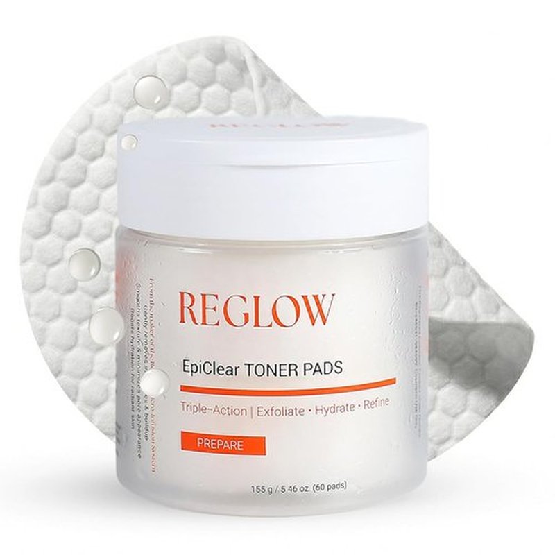 ReGlow EpiClear Toner Pads - Exfoliating Facial Pads with PHA, AHA, BHA & Niacinamide | Hydrating & Resurfacing Daily Peel - 60 Pads