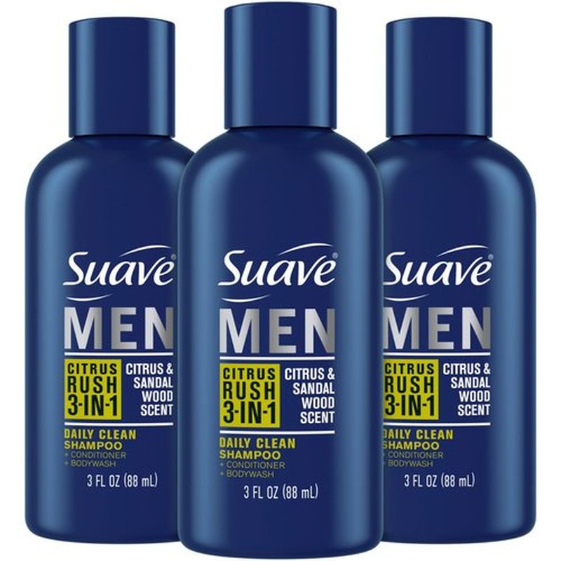 Suave Men Body Wash 3-in-1 Citrus Rush - Travel-Size Shampoo, Conditioner & Soap, 3 Oz (Pack of 3)