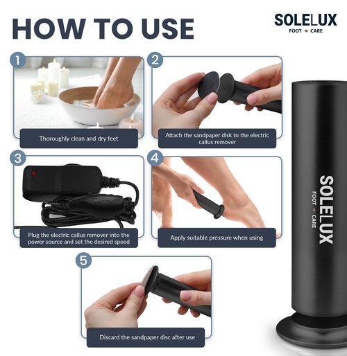 SoleLux Upgraded 2025 Electric Foot File – Callus Remover for Women & Men with Adjustable Speed, 60 Sanding Pads & Dead Skin Exfoliation – at-Home Pedicure Tool for Dry, Cracked Feet(Black)