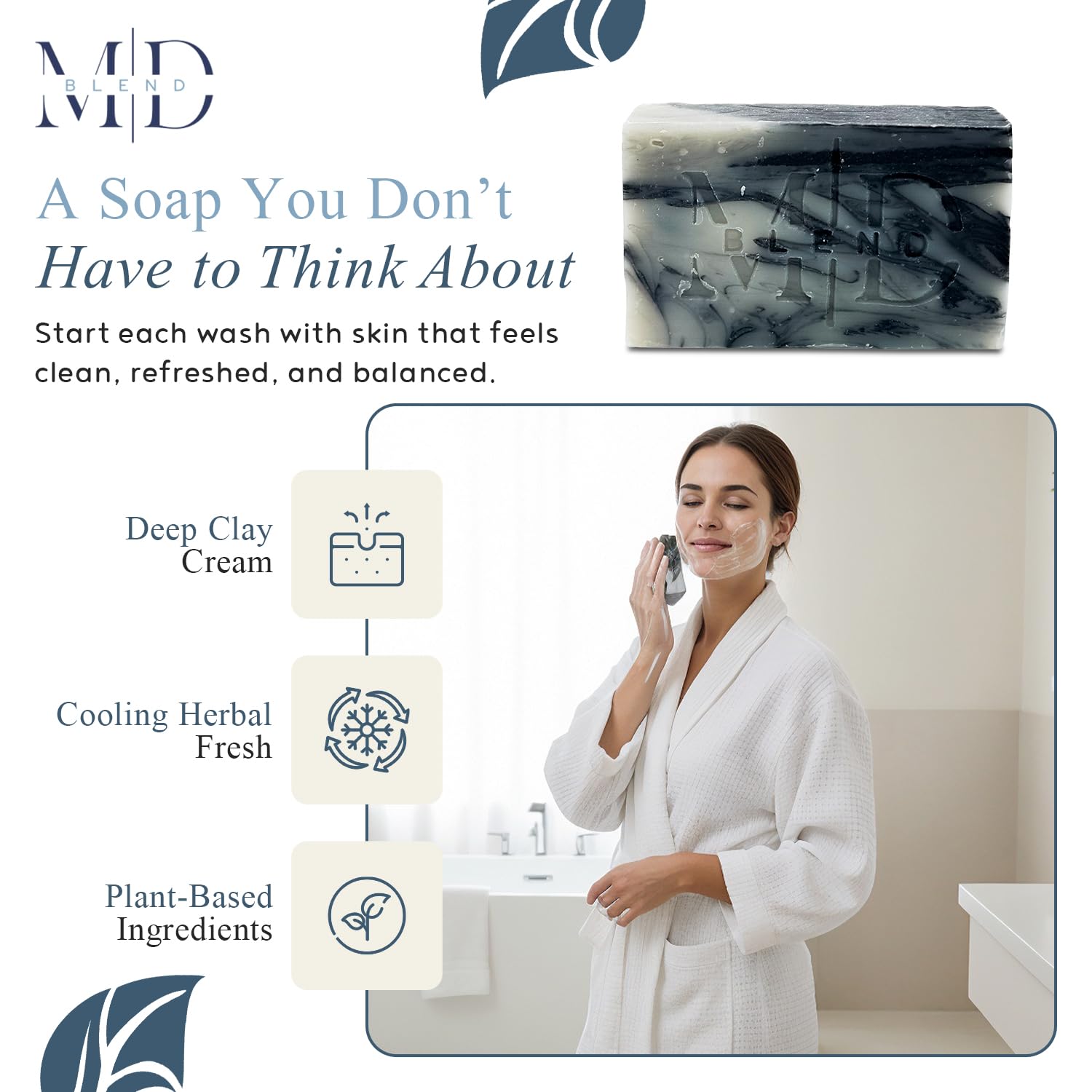 M.D. Blend Switch2Pure Detox Bar Soap with Shea Butter, Avocado Oil & Mineral Clays, Herbal Mint Infused Organic Soap Bar for Deep Cleaning & Refreshed Skin Full Size 4 Oz
