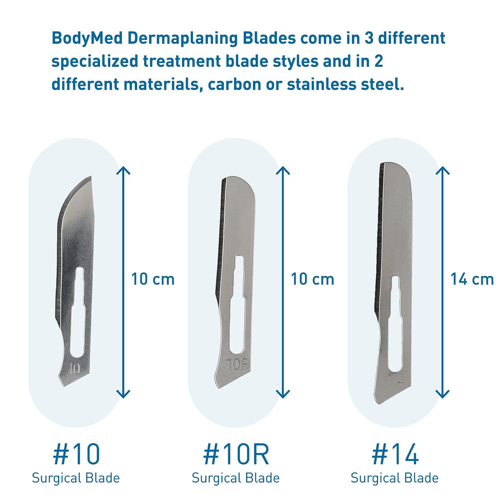 BodyMed Dermaplaning Blades #10 in Carbon Steel, 100 PCS - Disposable, Individually wrapped, Sterile Scalpel Blades for Estheticians, Facial Exfoliation, Hair Removal, Skin Care, Surgical & Podiatry