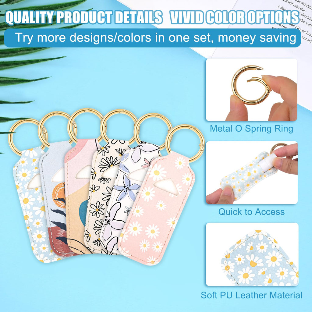 WK IEASON Lip Balm Holder Keychain Clip On PU Leather Lipstick Sleeve Pouch Lip Gloss Holder Lip Balm Sleeve Holder Keychain 3PCS（Floral Set A）