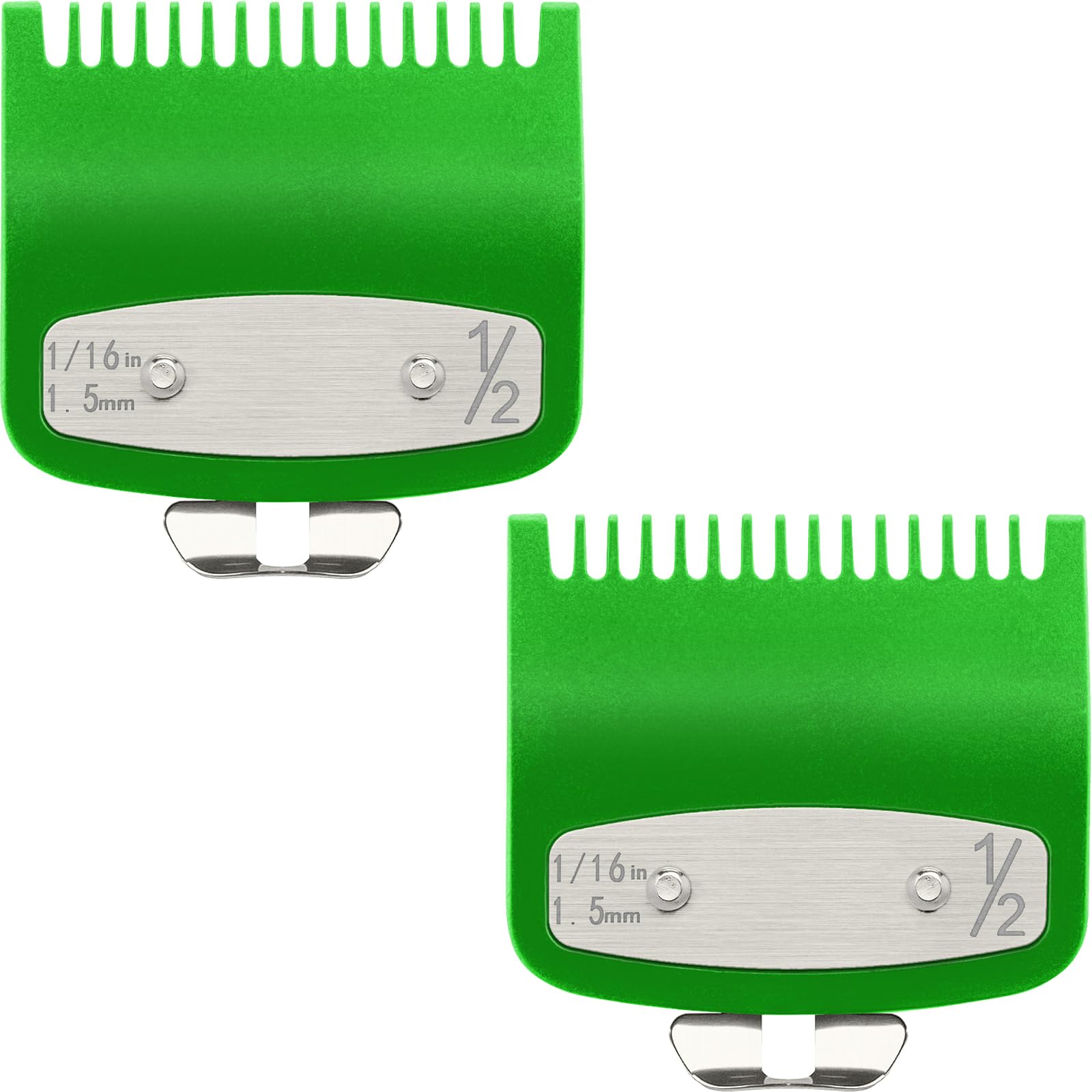 2 Pack Clipper Guards Set, Compatible with wahl 1/2 clipper guards, Guide Comb Attachment 1/16" 1.5mm Metal Hair Clipper Guards Set Replacement and Trimmer accessories, for Barbers and Stylists, Green