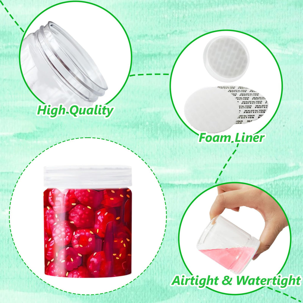 20Pack 4oz Clear Plastic Slime Containers with Lids,Round Refillable Travel Storage Sealed Jars Wide Mouth Container for Candy,Makeup,Cosmetics,Lotions,Eye Shadow,Cream,Butters