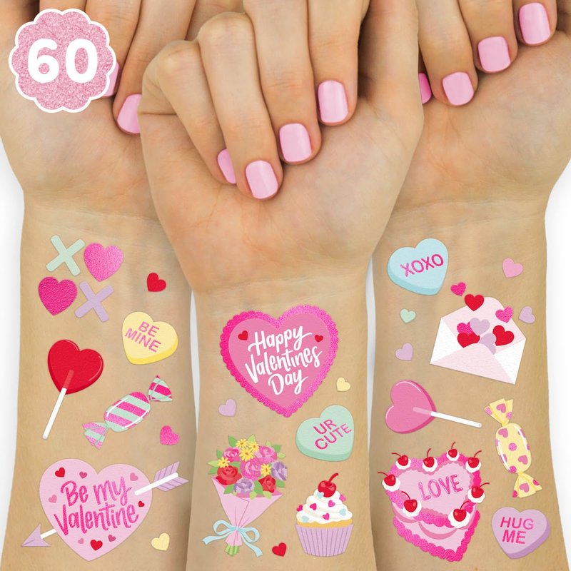 xo, Fetti Valentine's Day Temporary Tattoos - 54 Hot Pink Foil Styles | V-Day Party Decoration, Galentines, Party Favor, Be Mine, Candy Heart, Vday Supplies, XOXOs