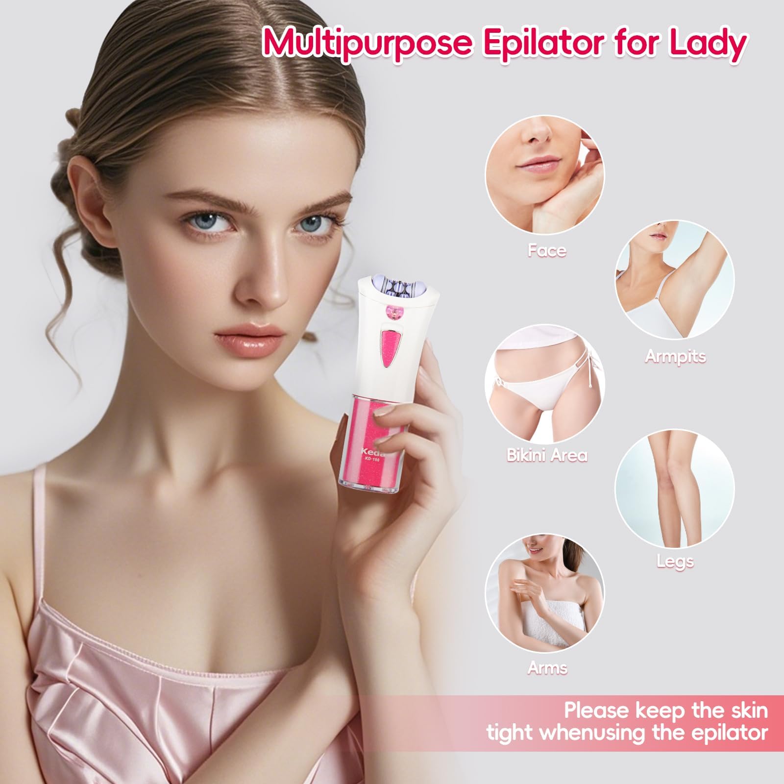 epilators Hair Removal for Women - Cordless Portable Facial Hair Removal for Women - 2025 NEW Glamorous Skin epilator for Face and Body with LED Light - Smooth Glide for Facial,Bikini,Arms and Legs