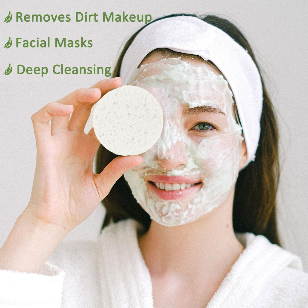 Beieverluck 300 Count Compressed Facial Sponges for Cleansing Natural Cellulose Disposable Face Sponge Spa Sponge for Face Cleansing Exfoliating Makeup or Mask Removal, White