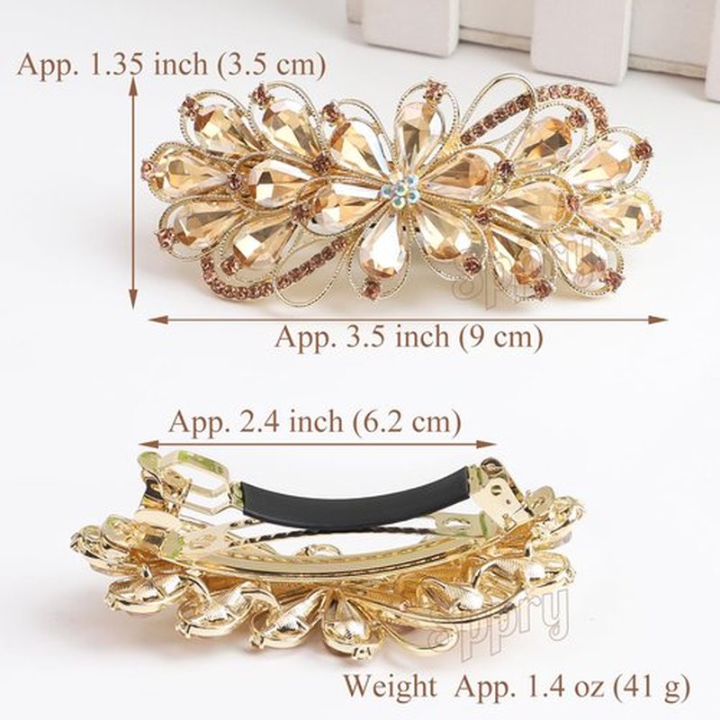 Sppry Large Gorgeous Rhinestone Hair Barrette for Women, Flower Jewelry Design (Champagne)