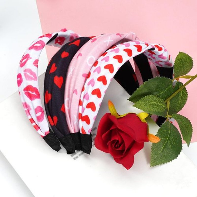 Budsmile 4PCS Valentines Headbands Love Heart XOXO Knotted Wide Headband for Women Girls Yoga Valentine's Day Hair Band Makeup Hair Hoops Hair Accessorise