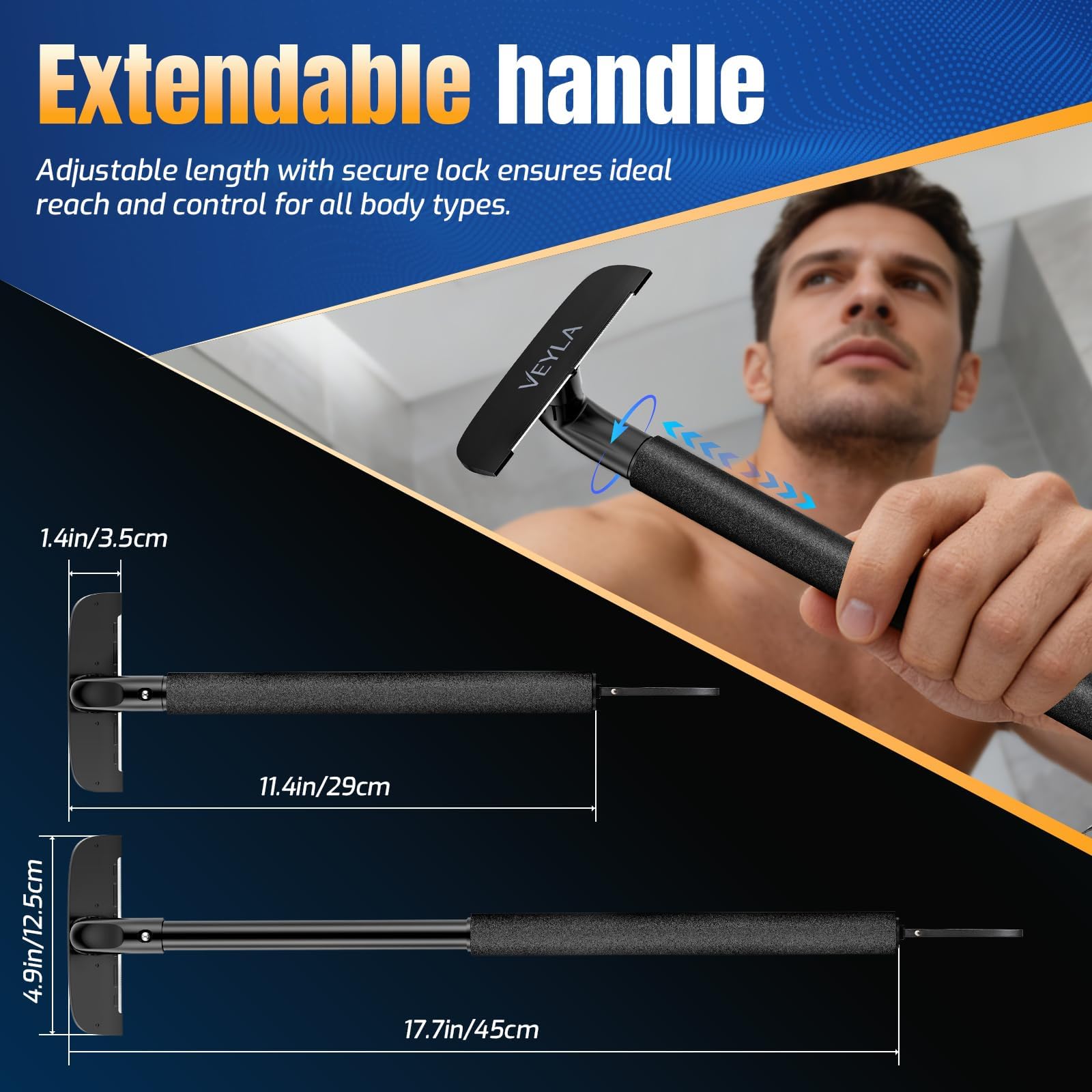 VEYLA Nick-Free Back Shaver for Men,Safe for Sensitive Skin, Black, 1 Pack