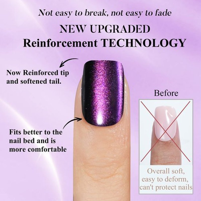 Cat Eye Press on Nails Short, Jofay Fashion Stylish Purple Square Press on Nails, Soft Gel Fake Nails, Reusable & Natural Acrylic False Nails, Stick on Nails for Women Gift, Glue on Nails Kit 32 Pcs