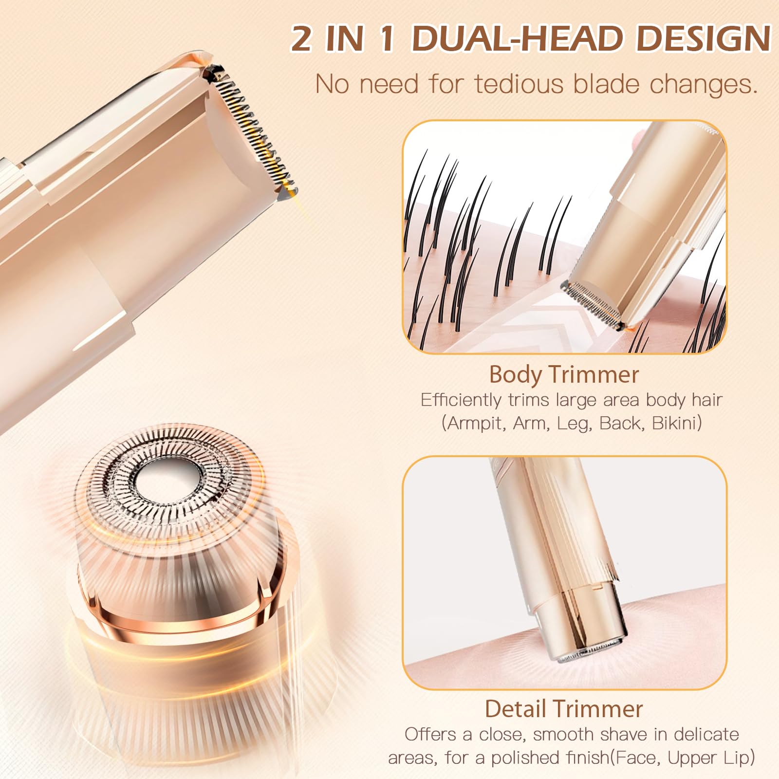Bikini Trimmer for Women, 2 in 1 Dual-Head Electric Shaver for Women Pubic Hair, Waterproof Wet/Dry Use Body Hair Trimmer and Face Razors