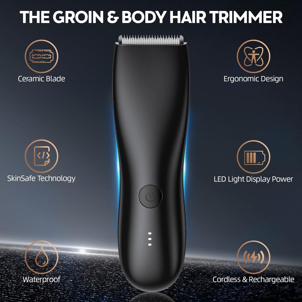 FlyCoco Body Hair Trimmer for Men and Women, Electric Groin and Body Hair Shaver - No Nick, No Cut, No Razor, No Burn Pubice Electric Shaver, Waterproof Full Body Groomer with Standing Recharge Dock